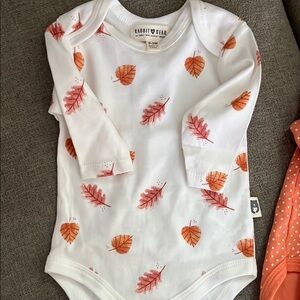 White and Orange Leaf Print Baby Onesie